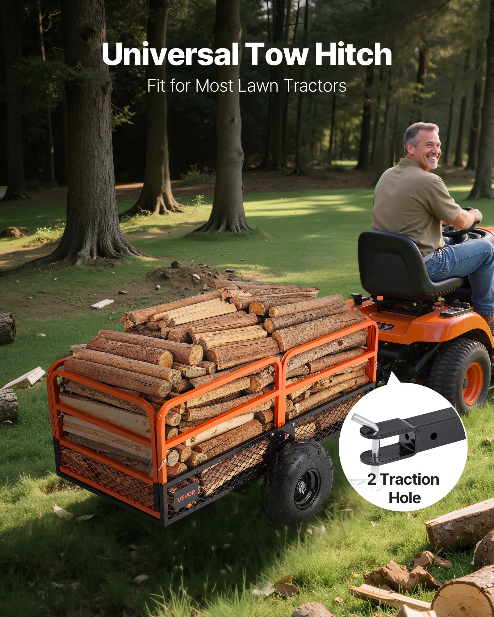 VEVOR Garden Utility Trailer, 22 Cu. Ft. & 1600lbs, ATV UTV Trailer, Tow Behind Steel Dump Trailers, Removable Rear Panel, Heavy Duty Pull Behind Yard Trailers for Lawn Mower Tractor Garden Waste
