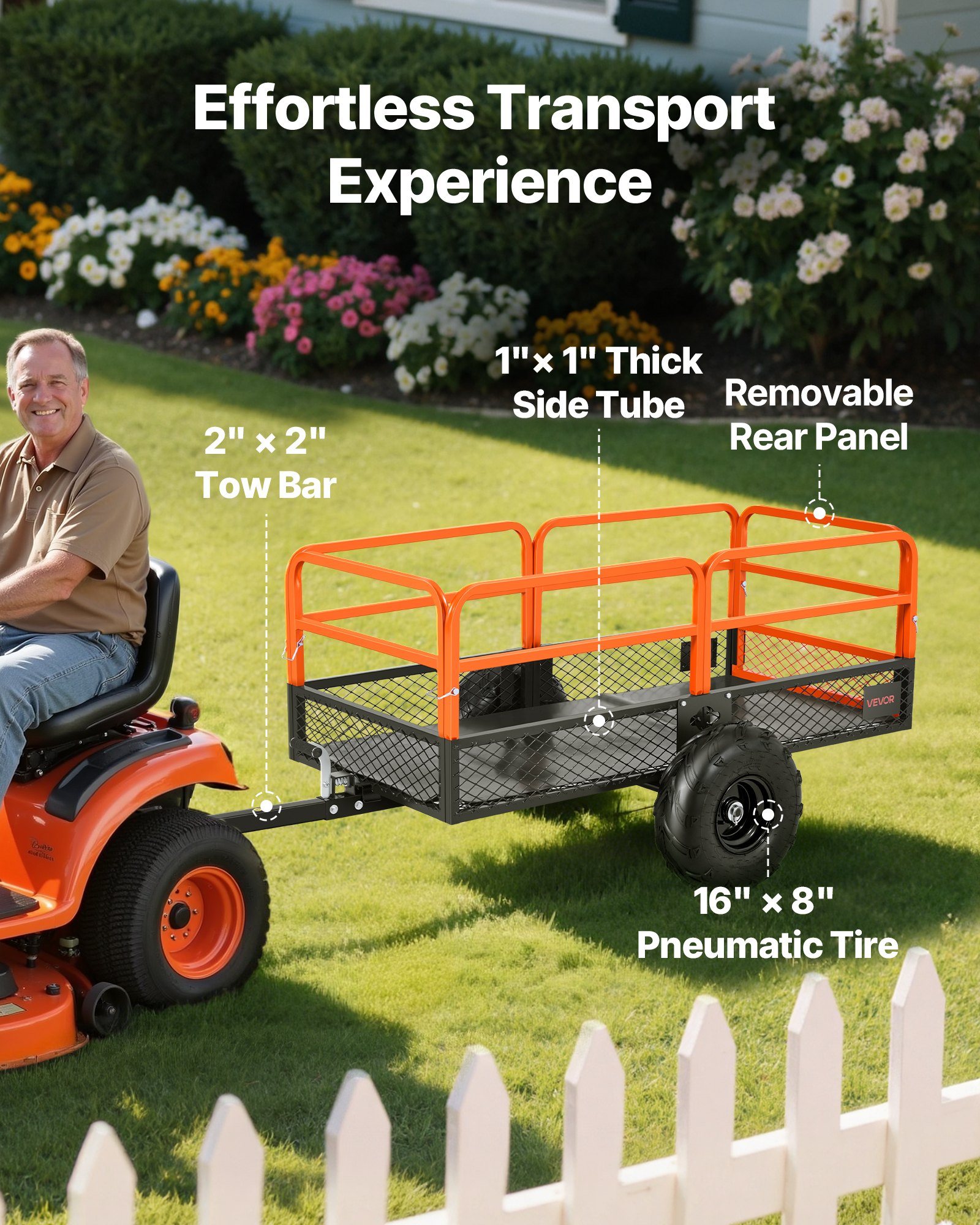 VEVOR Garden Utility Trailer, 22 Cu. Ft. & 1600lbs, ATV UTV Trailer, Tow Behind Steel Dump Trailers, Removable Rear Panel, Heavy Duty Pull Behind Yard Trailers for Lawn Mower Tractor Garden Waste