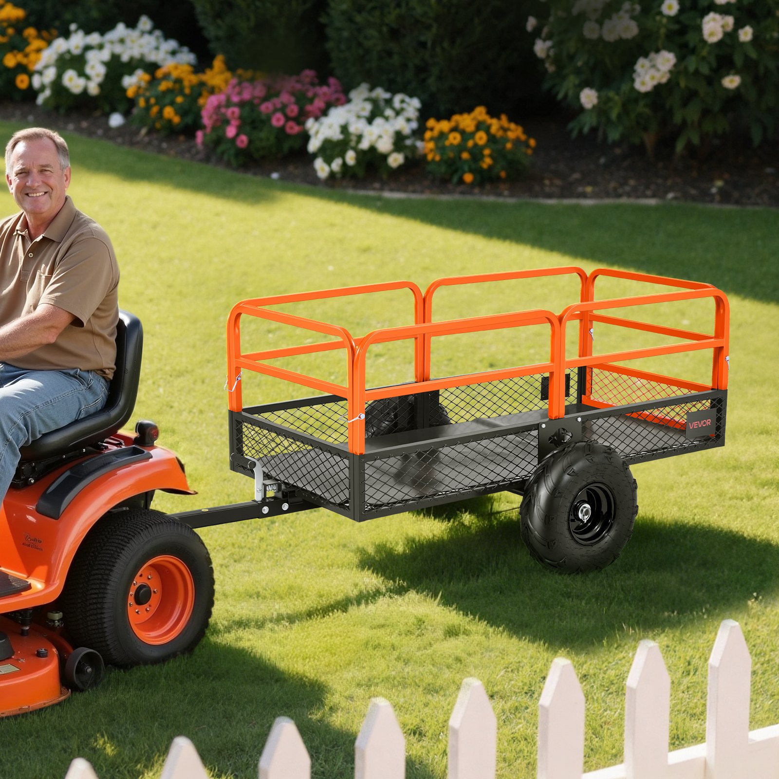 VEVOR Garden Utility Trailer, 22 Cu. Ft. & 1600lbs, ATV UTV Trailer, Tow Behind Steel Dump Trailers, Removable Rear Panel, Heavy Duty Pull Behind Yard Trailers for Lawn Mower Tractor Garden Waste