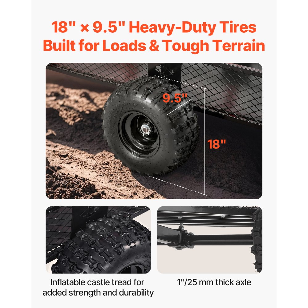 VEVOR Dump Trailer, 800,59 kg, ATV UTV Trailer Stalen Trekkiepwagen met Verwijderbare Achterklep, Tuintrailer voor Grasmaaiers, Tractoren en Tuinafval