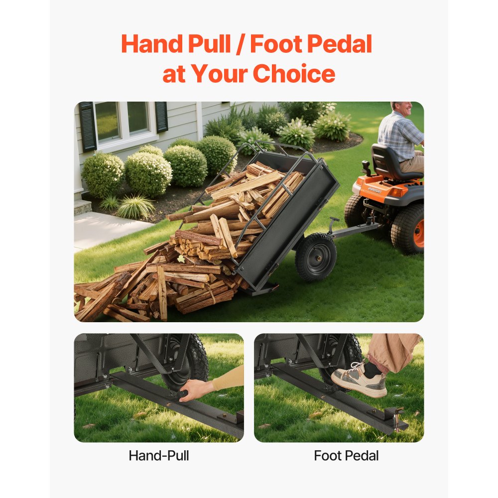 VEVOR Dump Trailer, 226,79 kg capaciteit, ATV UTV Transport Trailer 142 x 76 x 70 cm, Kipper met 35,56 cm banden, Handtrek of voetpedaal, Yard Trailer voor grasmaaiers en tractoren