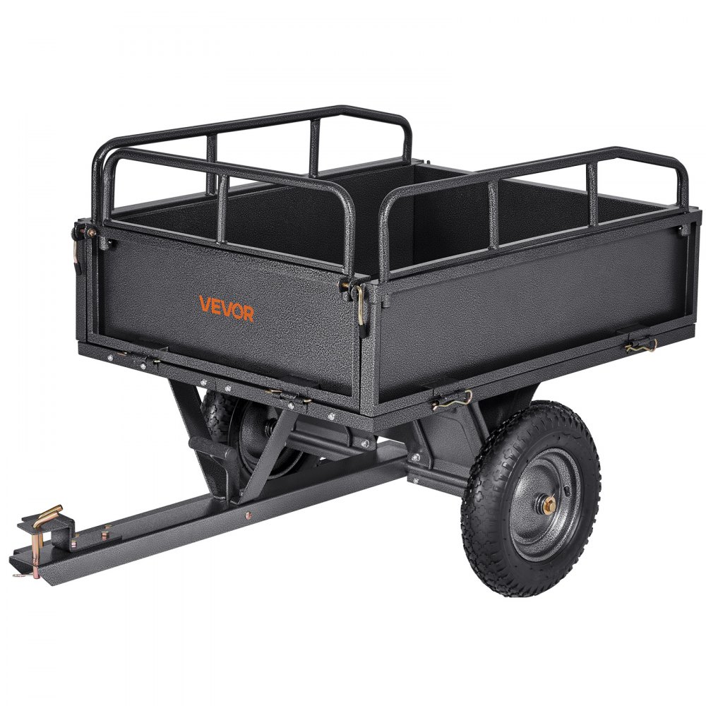 VEVOR Dump Trailer, 226,79 kg capaciteit, ATV UTV Transport Trailer 142 x 76 x 70 cm, Kipper met 35,56 cm banden, Handtrek of voetpedaal, Yard Trailer voor grasmaaiers en tractoren