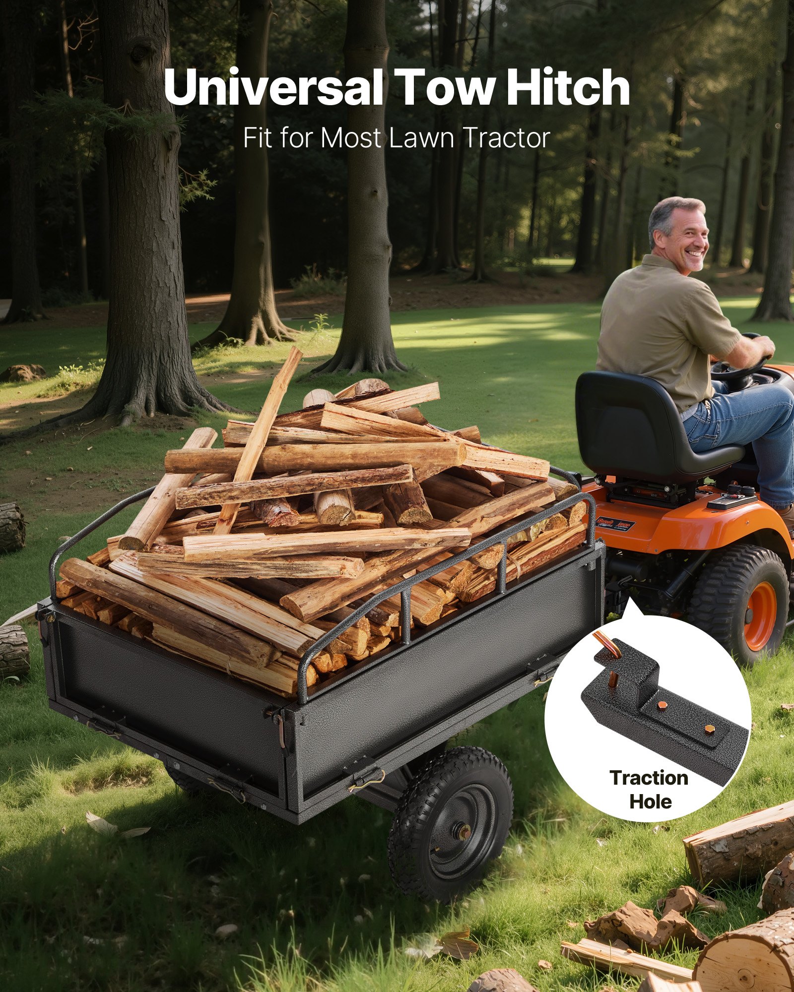 VEVOR Dump Trailer, 226,79 kg capaciteit, ATV UTV Transport Trailer 142 x 76 x 70 cm, Kipper met 35,56 cm banden, Handtrek of voetpedaal, Yard Trailer voor grasmaaiers en tractoren