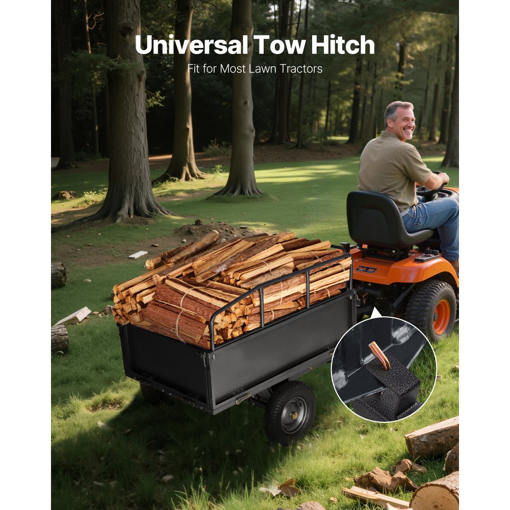 VEVOR Dump Trailer, 272 kg capaciteit, ATV UTV Transport Trailer, Pull-Along Kipper met 40,64 cm banden, Handtrek of voetpedaal, Yard Trailer voor grasmaaiers en tractoren