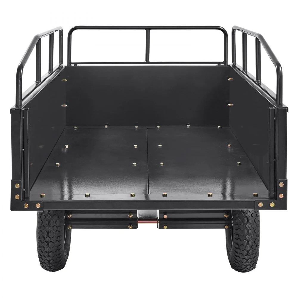 VEVOR Heavy-Duty zitmaaier kiepwagen met 340 kg laadvermogen, trekhaak met kantelbare laadbak, aanhanger met opvouwbare zijwanden, zwarte ATV UTV kiepwagen