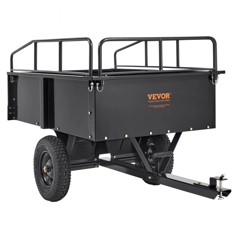 VEVOR Heavy-Duty zitmaaier kiepwagen met 340 kg laadvermogen, trekhaak met kantelbare laadbak, aanhanger met opvouwbare zijwanden, zwarte ATV UTV kiepwagen