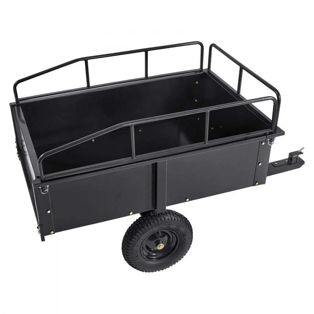 VEVOR Heavy-Duty zitmaaier kiepwagen met 340 kg laadvermogen, trekhaak met kantelbare laadbak, aanhanger met opvouwbare zijwanden, zwarte ATV UTV kiepwagen