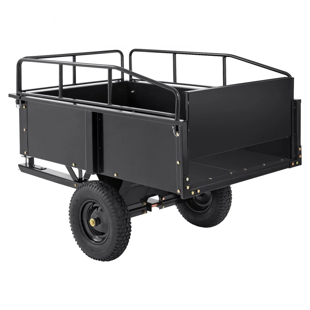 VEVOR Heavy-Duty zitmaaier kiepwagen met 340 kg laadvermogen, trekhaak met kantelbare laadbak, aanhanger met opvouwbare zijwanden, zwarte ATV UTV kiepwagen