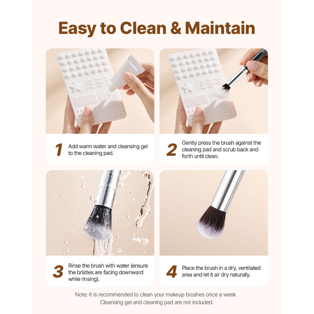 VEVOR Make-upkwastenset, 34 stuks, Professionele make-upkwastenset voor foundation, oogschaduw, concealer, blush, met zachte haren, ergonomische houten handgreep, opbergkoffer voor op reis