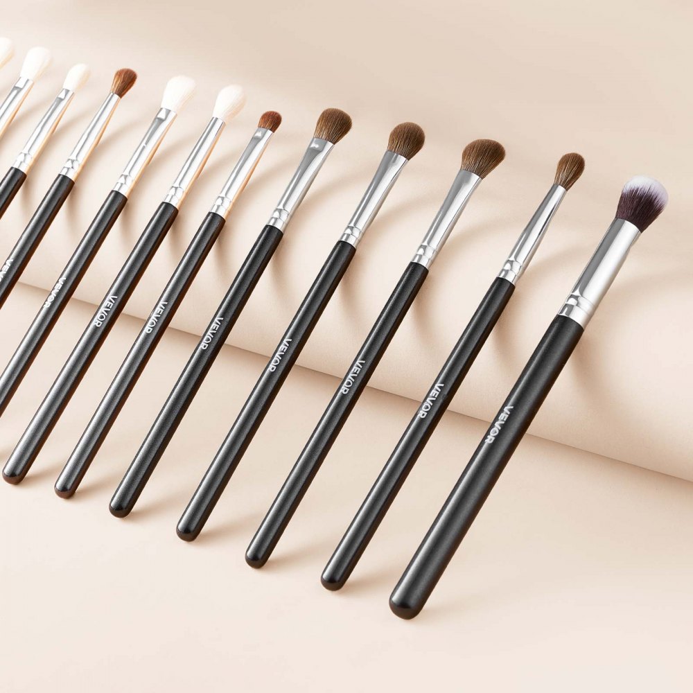 VEVOR Make-upkwastenset, 34 stuks, Professionele make-upkwastenset voor foundation, oogschaduw, concealer, blush, met zachte haren, ergonomische houten handgreep, opbergkoffer voor op reis
