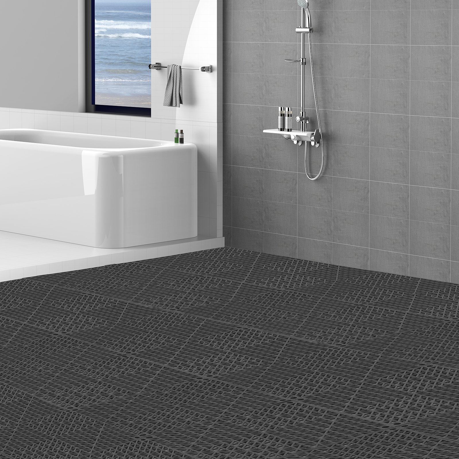 VEVOR in elkaar grijpende tegels, 50 stuks, drainagetegels, 30 x 30 cm, vierkante buitentegels, terras, PVC-vloertegels, badkamer, toilet, zwart