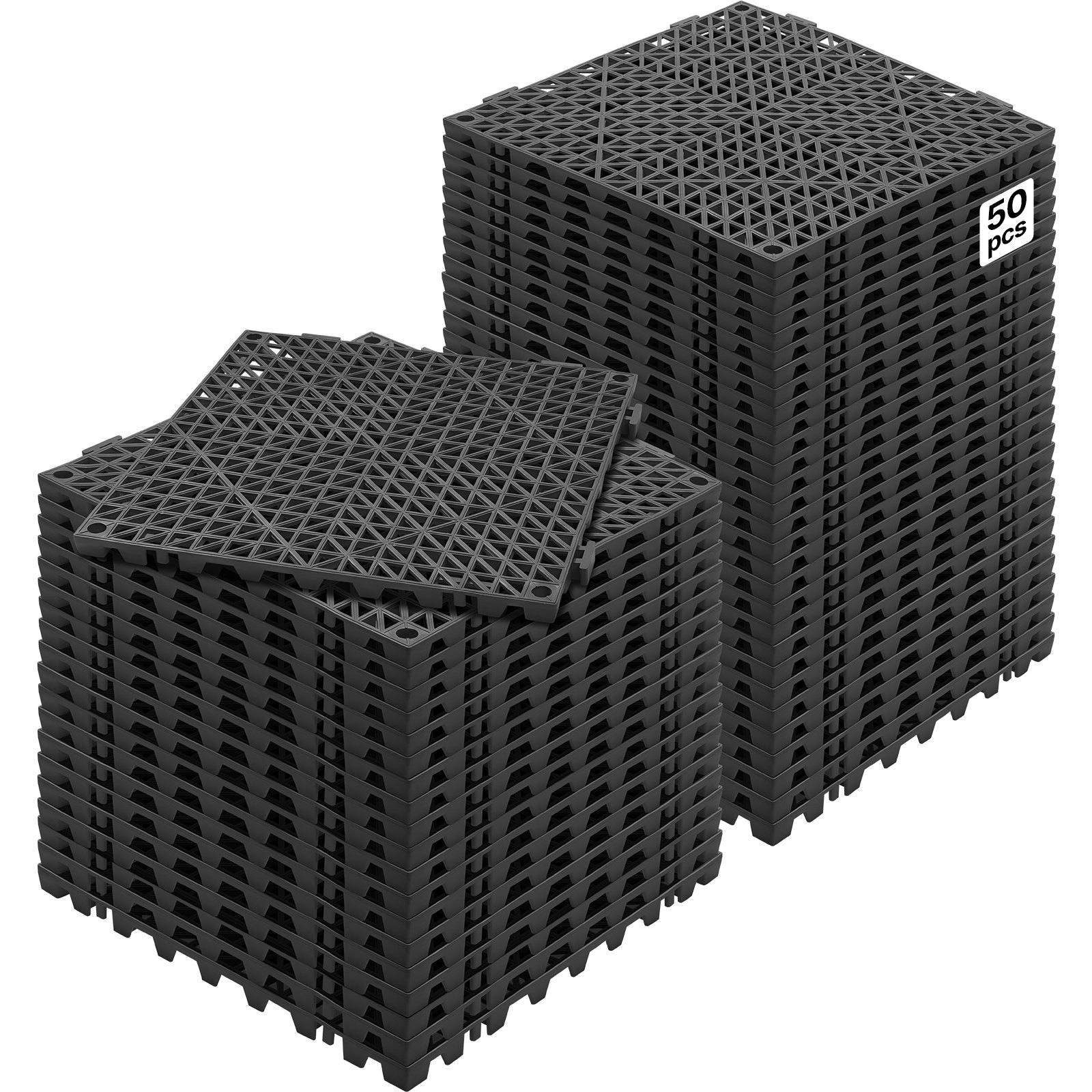 VEVOR in elkaar grijpende tegels, 50 stuks, drainagetegels, 30 x 30 cm, vierkante buitentegels, terras, PVC-vloertegels, badkamer, toilet, zwart