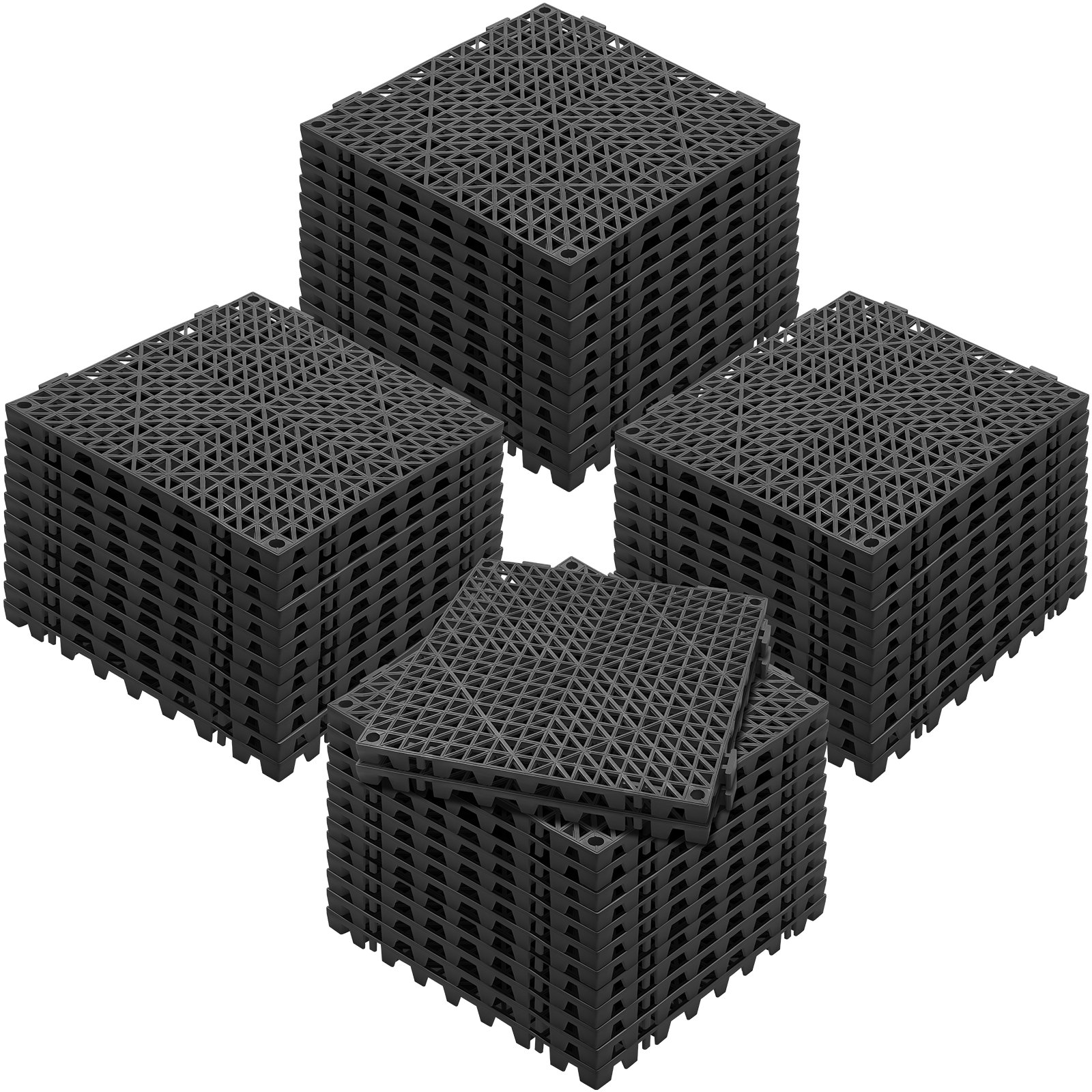 VEVOR in elkaar grijpende tegels, 50 stuks, drainagetegels, 30 x 30 cm, vierkante buitentegels, terras, PVC-vloertegels, badkamer, toilet, zwart