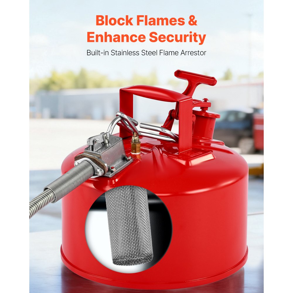 VEVOR Veiligheidscontainer, 9,5 L, Type II, Veiligheidscontainer met vlamwerende laag, zelfsluitend deksel en flexibele metalen tuit, Opslagcontainer voor ontvlambare materialen, Rood