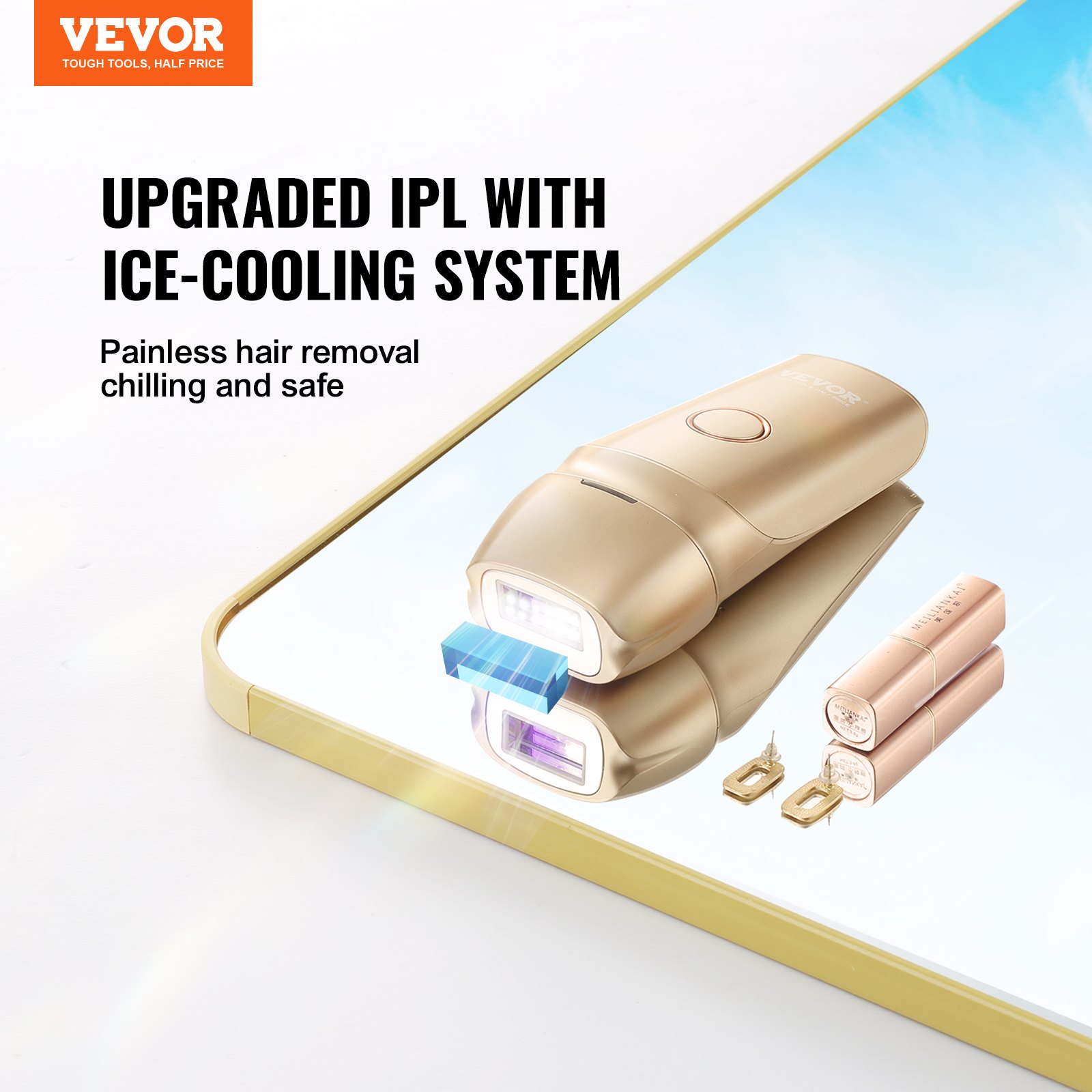 VEVOR Laser Hair Removal, IPL Permanent Hair Removal with Ice Cooling System for Women Men, Auto/Manual Modes & 5 Levels, Painless At-Home Hair Removal Device for Legs, Arms, Armpits, Bikini Line