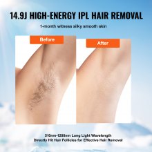 VEVOR IPL laser hair removal device 17J hair remover epilator 510-1200nm wavelength range 4.0m² light-emitting area 5-level intensity setting 400,000 light pulses hair removal