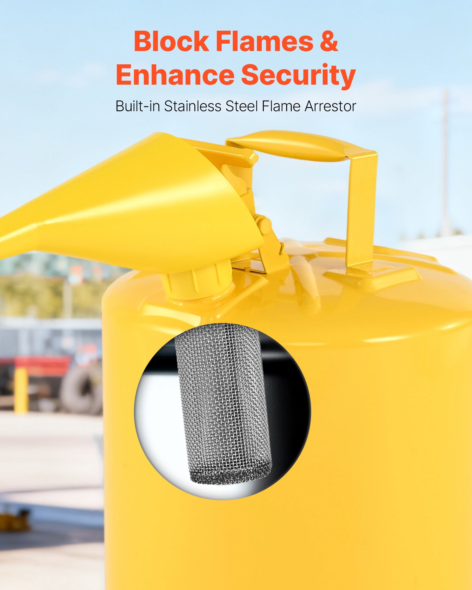 VEVOR Veiligheidscontainer, 19 L, Type I Veiligheidscontainer voor Diesel met Vlamdover, Zelfsluitende Deksel & PE Trechter, Ergonomische Handgreep, Opslagcontainer voor Ontvlambare Stoffen, Geel