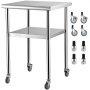 VEVOR Commercial Stainless Steel Table 61 x 61 x 91.4 cm, Rollable Two-Layer Work Table Disassembly Table Gastro 181.4 kg + 91 kg Load Capacity, Commercial Kitchen Table, Preparation Table Kitchen Furniture
