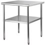 VEVOR Commerciële roestvrijstalen tafel 76,2 x 76,2 x 91,4 cm, roestvrijstalen werktafel met twee lagen, snijtafel gastro, draagvermogen 226 kg + 136 kg, commerciële keukentafel, voorbereidingstafel, keukenmeubilair