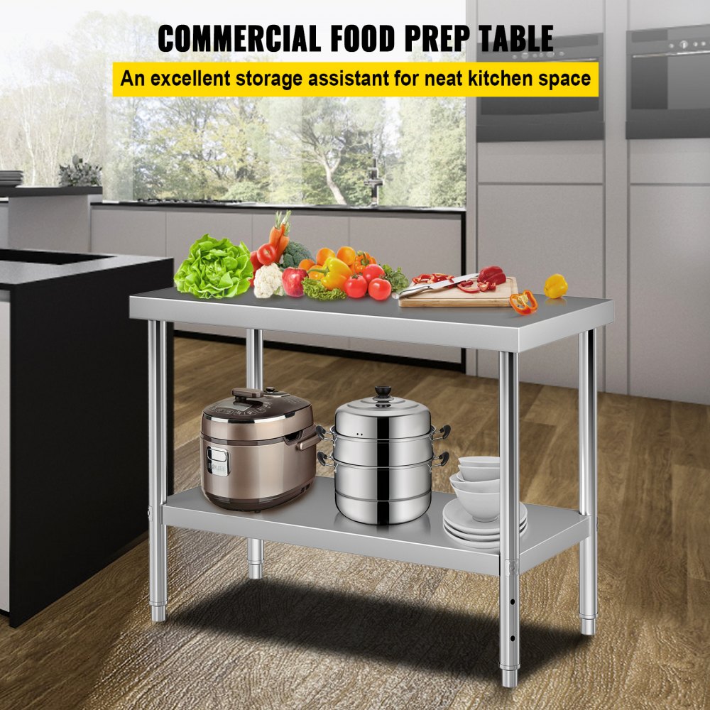 VEVOR Rvs Tafel Keuken Werktafel Werkvoorbereidingstafel 122 x 46 x 86 cm Rvs Keukentafel