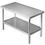 VEVOR Commercial stainless steel table 122 x 61 x 86 cm, stainless steel two-layer work table cutting table gastro 150 kg + 100 kg load capacity, commercial kitchen table, height-adjustable preparation table