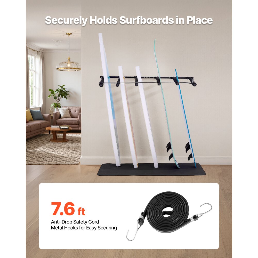 VEVOR Surfboard Wandhouder (5 Niveaus) Verticale Surfboard Rack Hanger voor Opslag & Display, Verstelbare Organizer voor Kiteboards, Shortboards, Ski's, Snowboards, Zwart