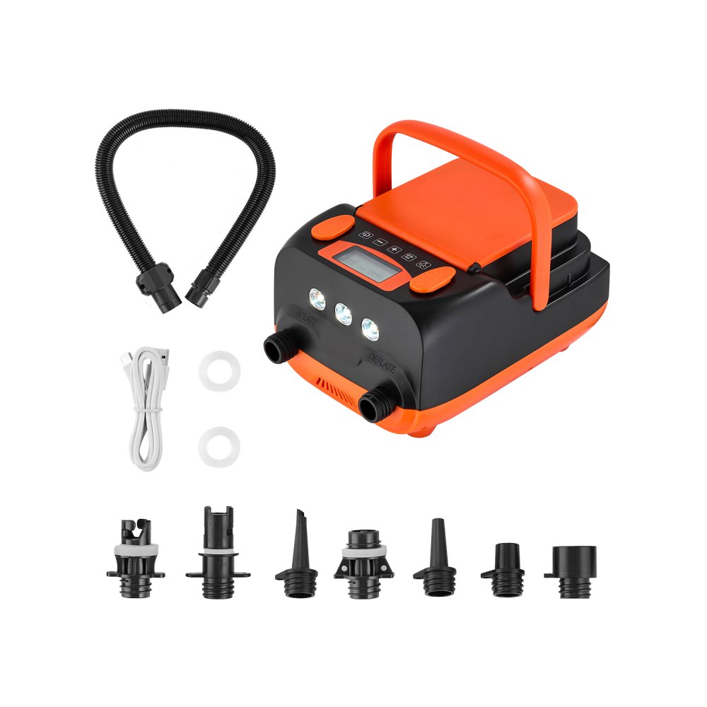 VEVOR 20PSI Paddle Board Pump, Rechargeable Battery-Powered, Dual Stage Inflation & Deflation SUP Air Pump with Auto-Off, 12V DC Car Connector & LED Light , Ideal for Inflatable Boats, Tent & Mattress