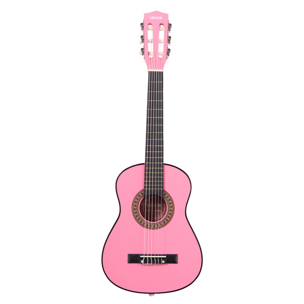 VEVOR Concertgitaar, 780 mm houten klassieke gitaar startersset voor beginners, met nylon snaren, gigbag, riem, tuner, extra snaren, plectrums, capo, lindehout, voor beginners en studenten, roze