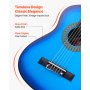 VEVOR Concertgitaar, 780 mm, Houten Klassieke Gitaar Starterset voor Beginners, met Nylon Snaren, Gigbag, Riem, Tuner, Extra Snaren, Plectrums, Capo, Lindehout, voor Beginners, Blauw