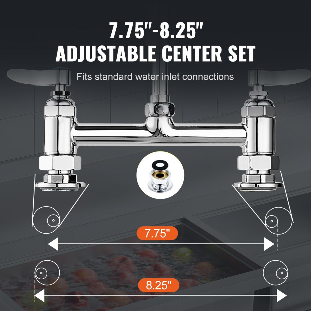 VEVOR Commerciële Keukenkraan met Uittrekbare Sproeier, 66 cm Hoogte, 203 mm Midden, 305 mm Draaibare Uitloop, Messing Keukenkraan voor Aanrechtbladmontage, voor 1/2/3-Cubicle Spoelbak, Zilver