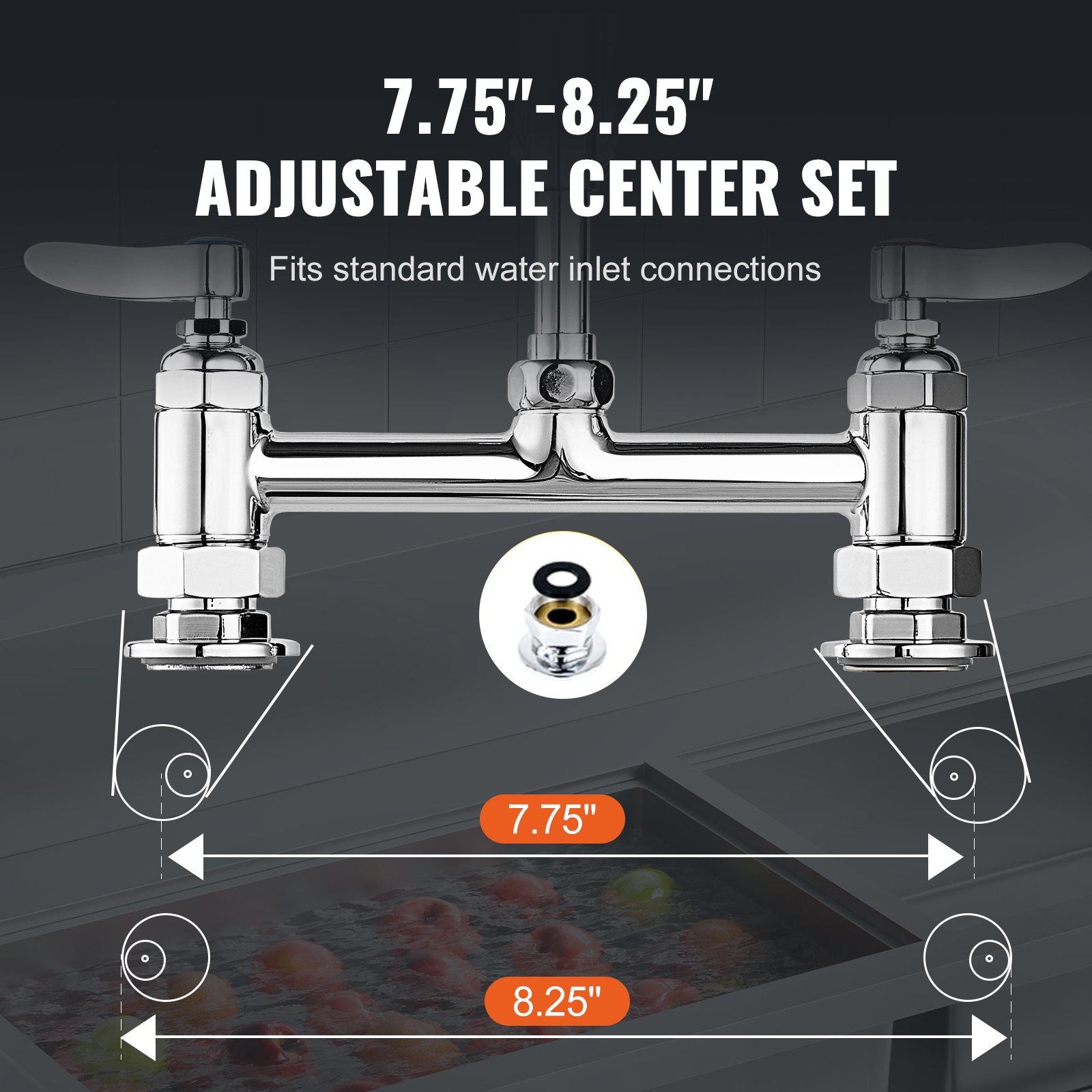 VEVOR Commerciële Keukenkraan met Uittrekbare Sproeier, 66 cm Hoogte, 203 mm Midden, 305 mm Draaibare Uitloop, Messing Keukenkraan voor Aanrechtbladmontage, voor 1/2/3-Cubicle Spoelbak, Zilver