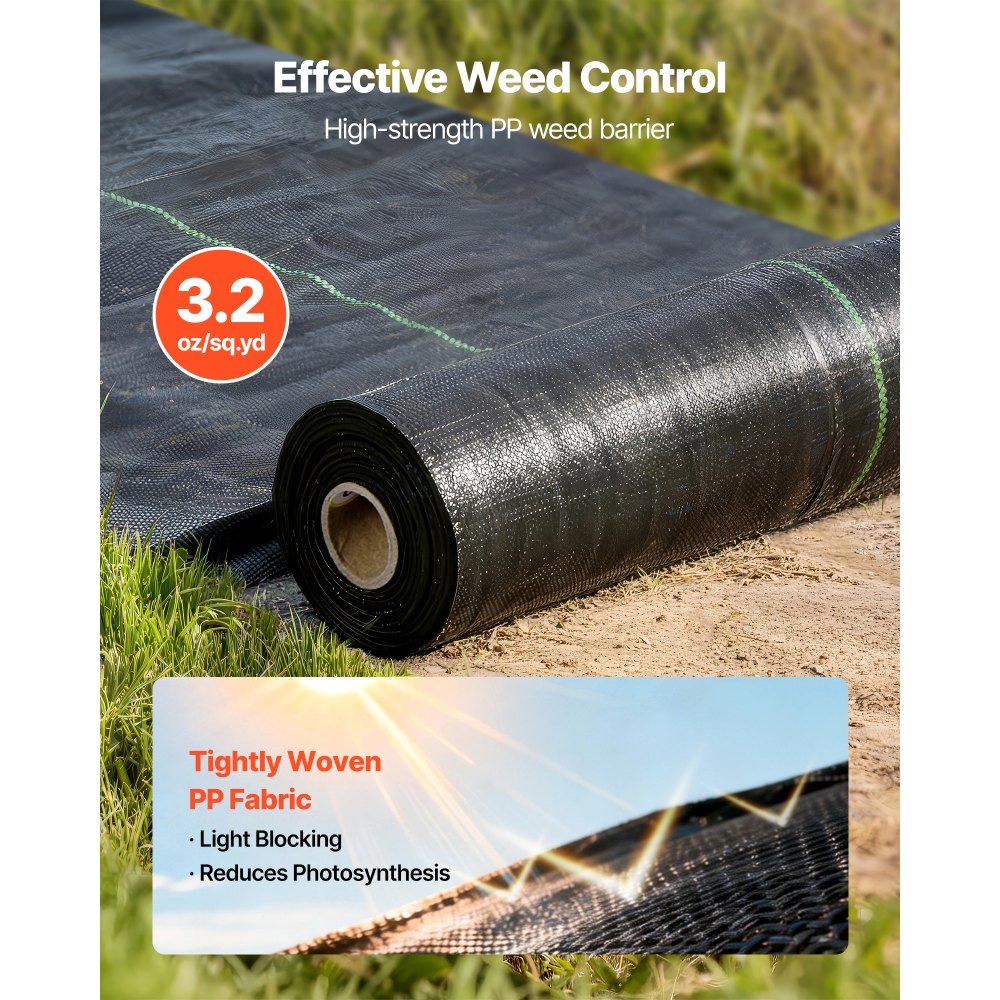 VEVOR Onkruidbestrijdingsdoek 0,4 x 30,5 m Tuinvlies 90 g/m², Polypropyleen Onkruidmat, Onkruidbarrière met hoge ventilatie en drainage, Wortelbarrière voor kassen, boerderijen en tuinen, Zwart