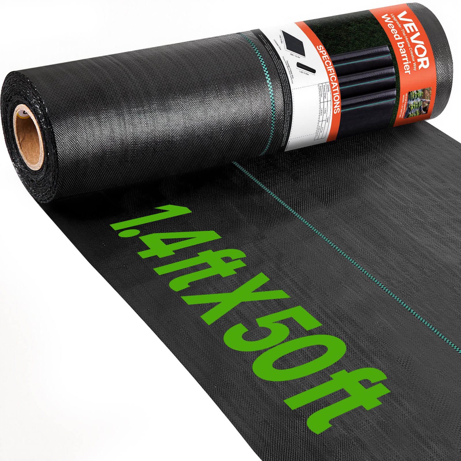 VEVOR Weed Barrier Fabric Heavy Duty, 1.4x50FT 3.2oz Landscape Fabric, Woven Weed Blocker Fabrics, Garden Fabrics Weeds Barrier, Weeds Control Ground Cover, Geotextile Webbing, Gardening Mat, Black