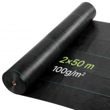 VEVOR Onkruidbestrijdingsdoek 2x50 m Tuinvlies 100 g/m², Onkruidmat op rol van polypropyleen, Onkruidbestrijdingsfolie met hoge ventilatie en drainage, Wortelbarrière tegen onkruid voor kassen en boerderijen, Zwart