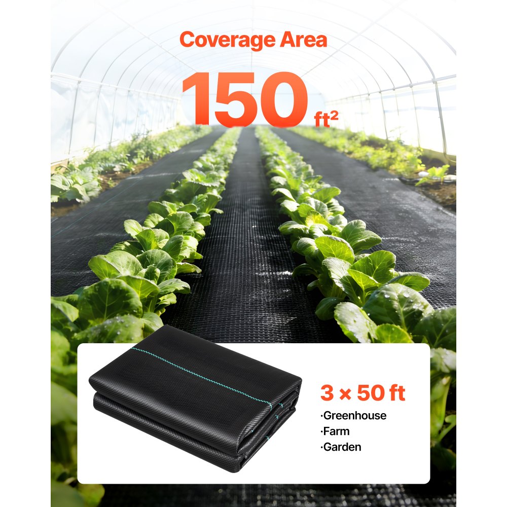 VEVOR 2x Onkruidbestrijdingsdoek 0,9x15,2 m Tuinvlies 90 g/m², Polypropyleen onkruidmat, Onkruidbarrière met hoge ventilatie en drainage, Wortelbarrière voor kassen, boerderijen en tuinen, Zwart