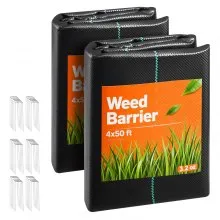 VEVOR 2x Onkruidbestrijdingsdoek 1,2x15,2 m Tuinvlies 90 g/m², Polypropyleen onkruidmat, Onkruidbarrière met hoge ventilatie en drainage, Wortelbarrière voor kassen, boerderijen en tuinen, Zwart