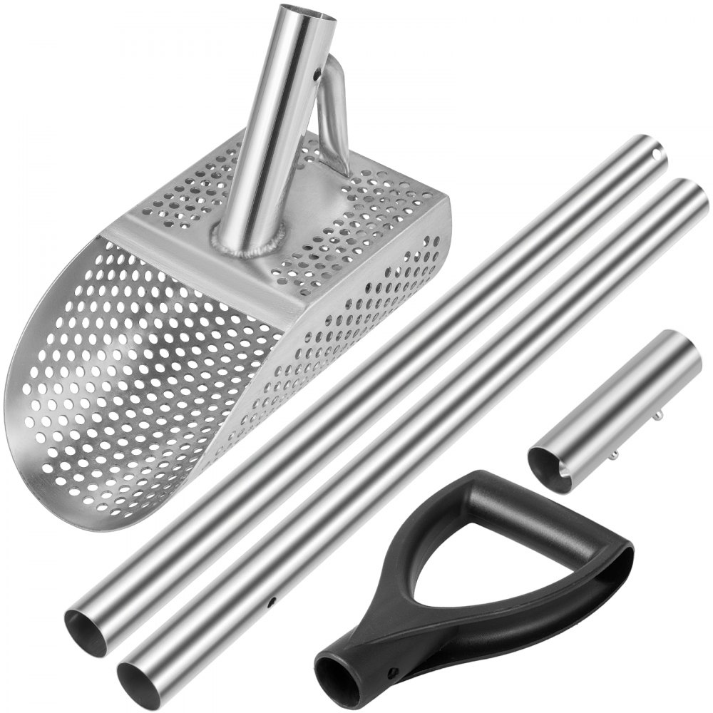 VEVOR Metal Detector Sand Scoop, Stainless Steel Metal Detecting Beach Scoop Scoops, 10 MM Hole Beach Metal Detector Scoop Shovel, with Stainless Steel Handle Pole, for Metal Detecting Treasure Huntin