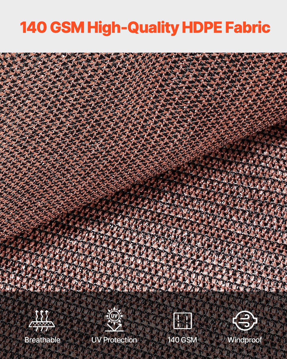 VEVOR 90% zonwerend schaduwdoek (305 x 366 cm) voor pergola met roestvrijstalen ringen, schaduwdoek met 140 g/m² HDPE-materiaal, voor buitenpatio, tuin, achtertuin (bruin)