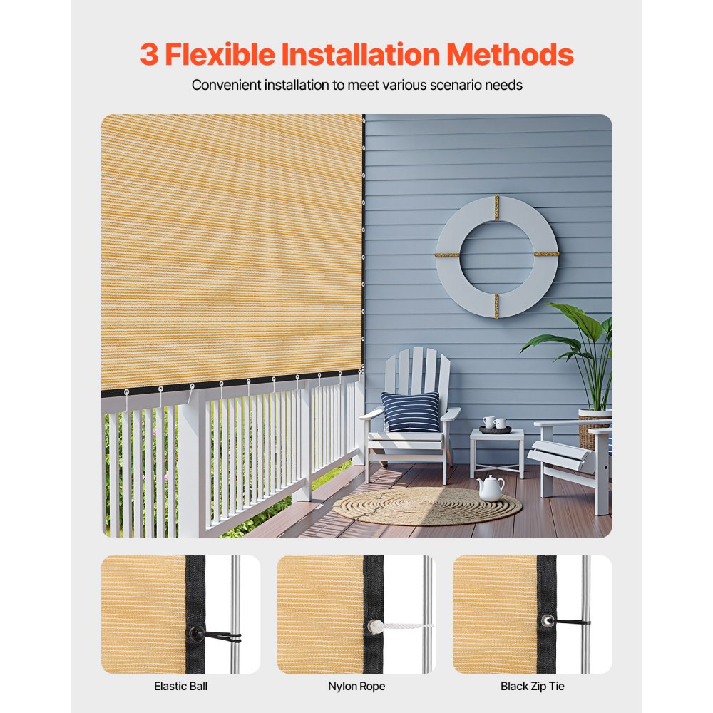 VEVOR 90% zonwerend schaduwdoek (366 x 610 cm) voor pergola met roestvrijstalen ringen, schaduwdoek met 160 g/m² HDPE-materiaal, voor buitenpatio, tuin en achtertuin (beige)