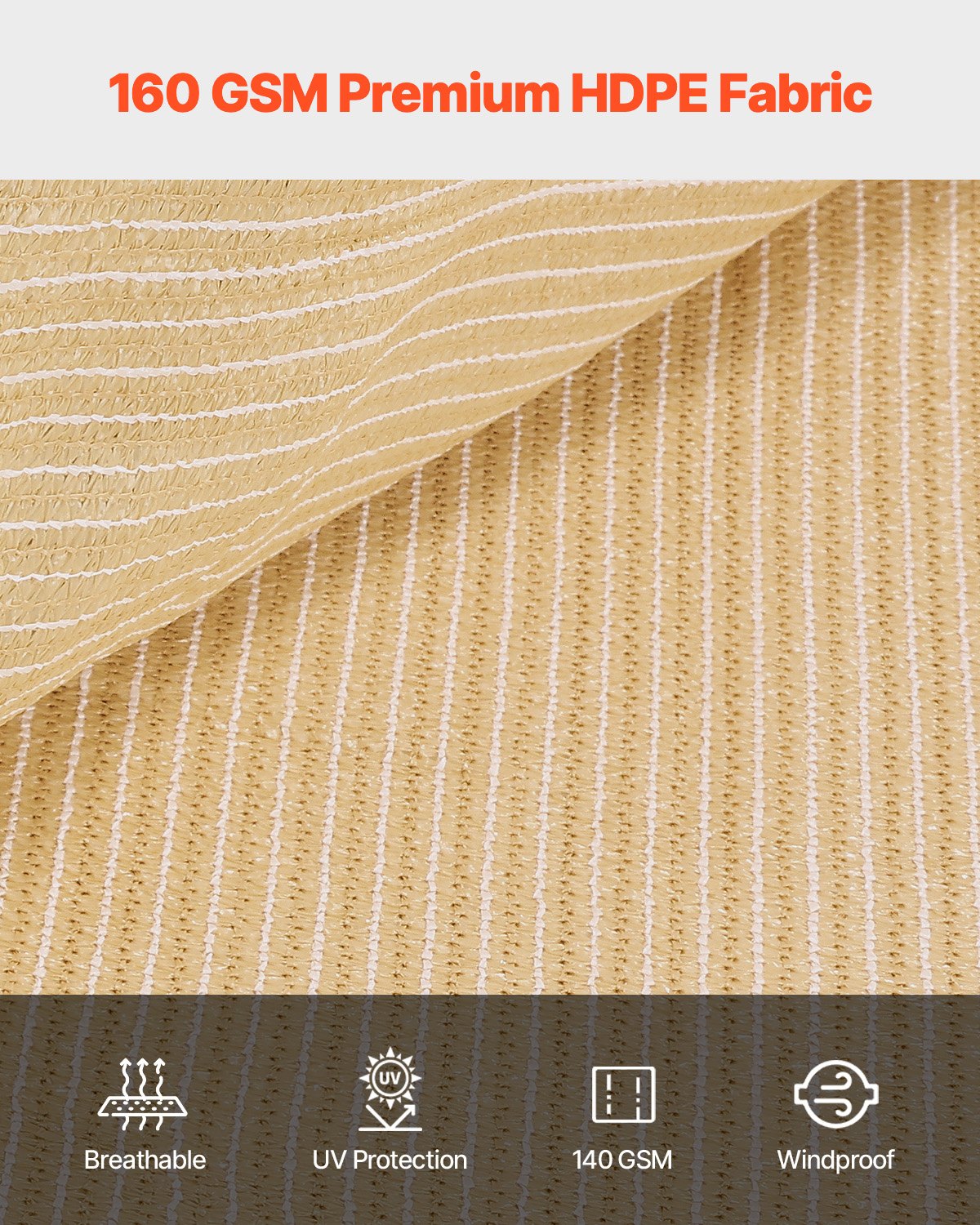 VEVOR 90% zonwerend schaduwdoek (366 x 610 cm) voor pergola met roestvrijstalen ringen, schaduwdoek met 160 g/m² HDPE-materiaal, voor buitenpatio, tuin en achtertuin (beige)