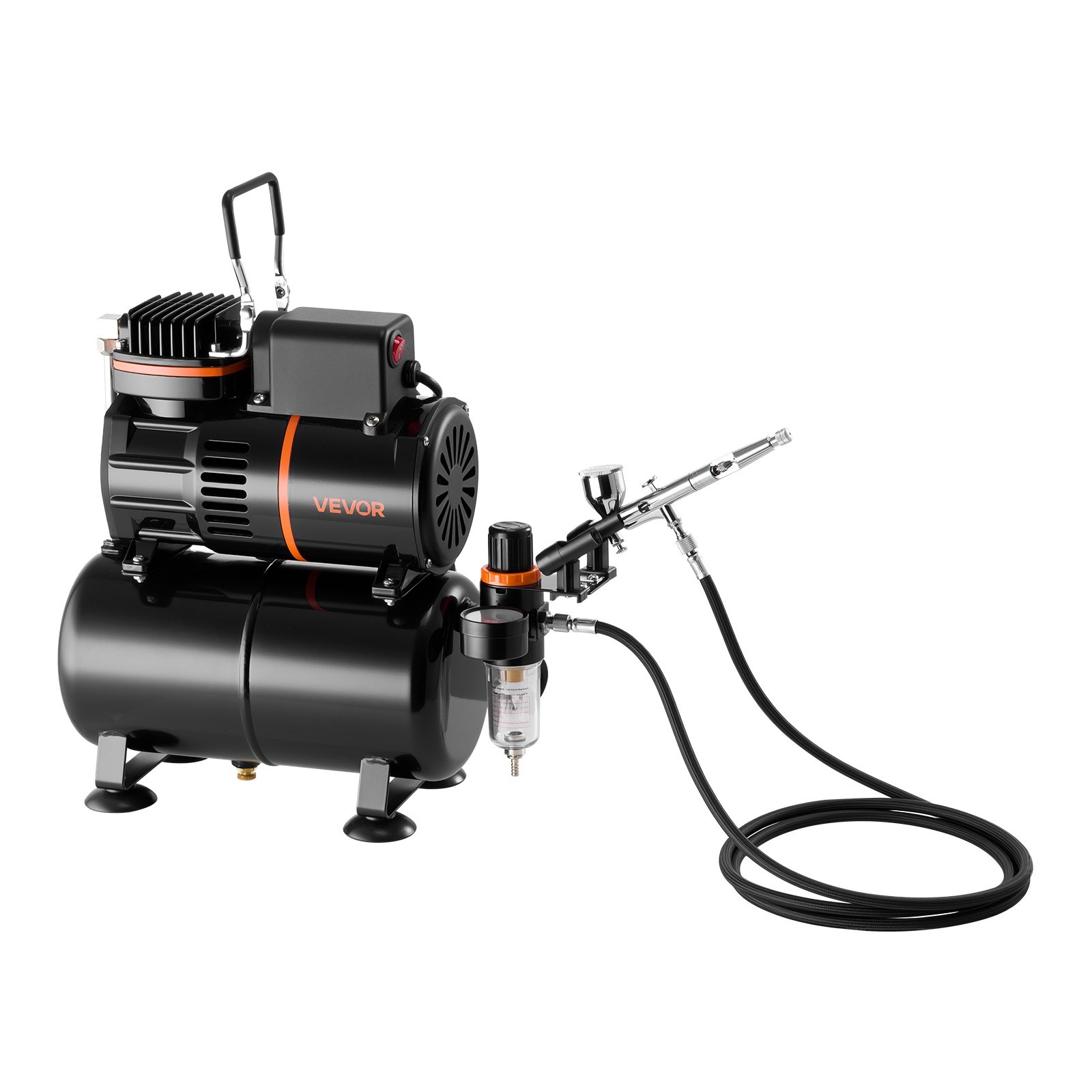 VEVOR Airbrush Kit, 1/6 HP, Air Brush Kit with Air Compressor and Tank, 1 Dual-Action Professional Airbrush with 1 Tip, Hose, Acrylic Paint, 2 Fans, for Cake Decorating, Model Painting, Nail Art