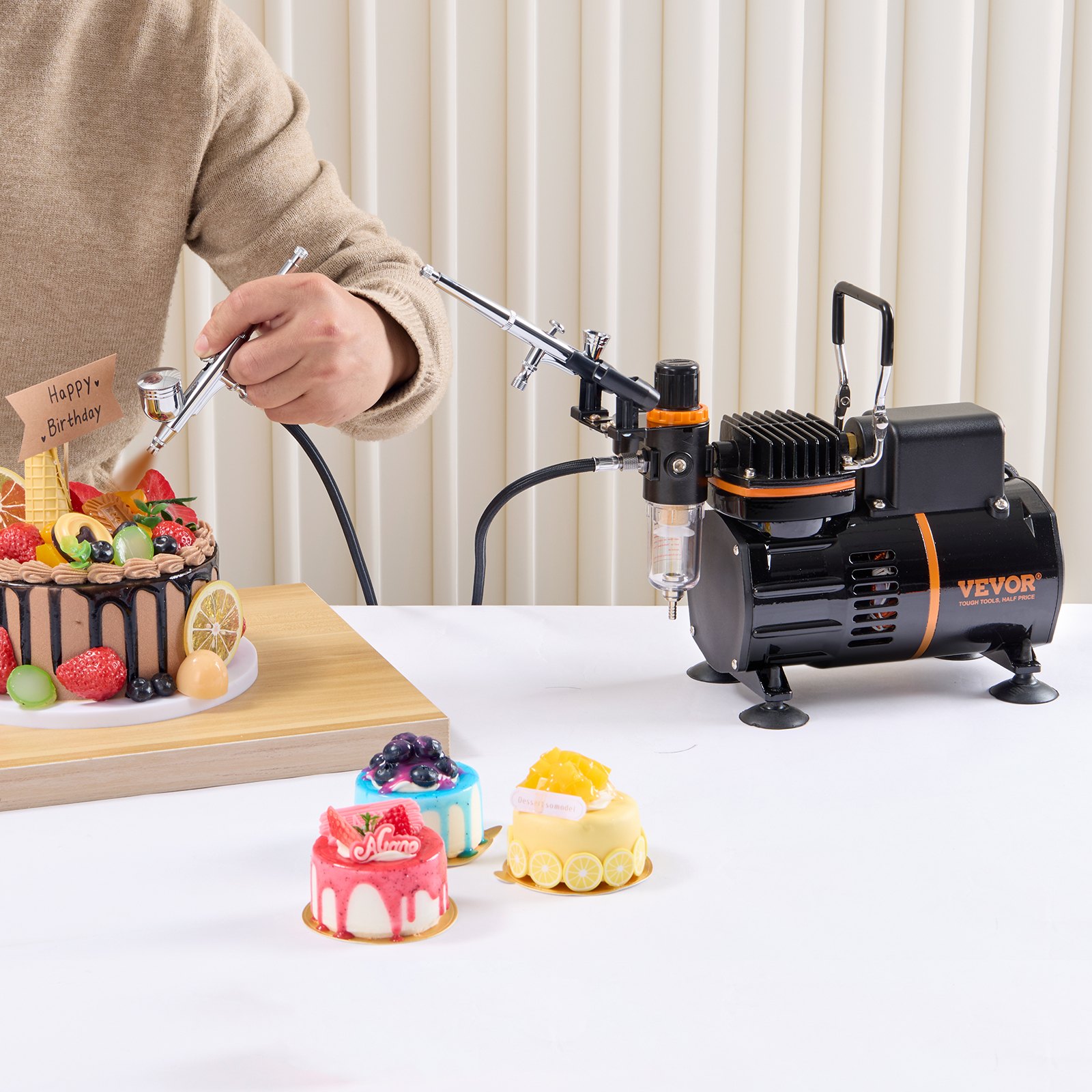 VEVOR Airbrush Kit, Dual Fan Air Compressor Professional Airbrushing System Kit with 3 Airbrushes, Holder, Color Mixing Wheel, Cleaning Brush Set, Air Brush Set for Art Nail Cookie Tattoo Makeup Cake