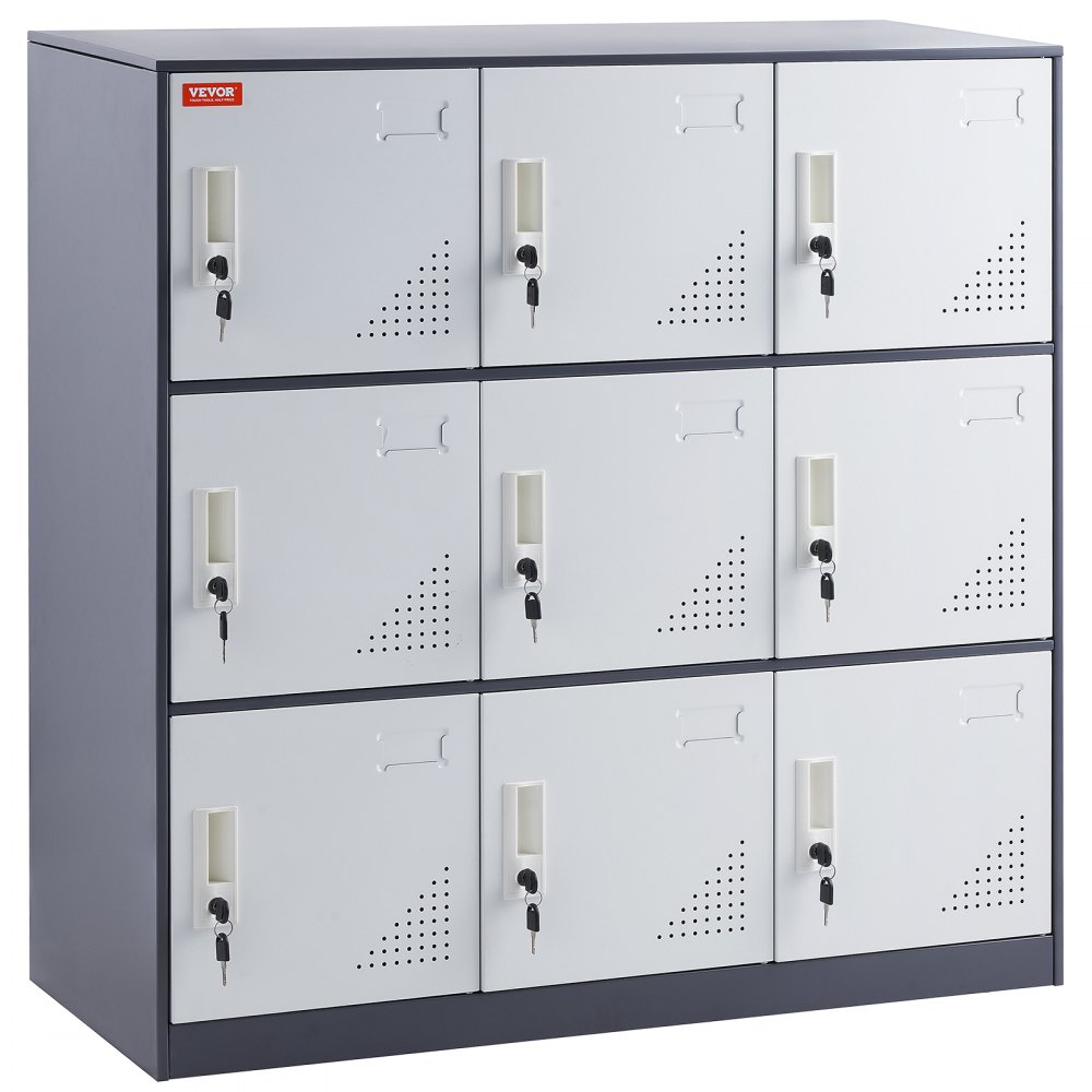 VEVOR Lockerkast, opbergkast met 9 deuren, garderobekast met 9 compartimenten, kluisje voor waardevolle spullen, draagvermogen 30 kg, kantoorkluisjes voor kantoor, thuis, school