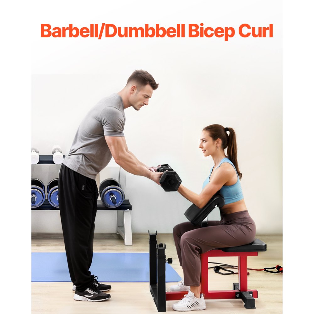 VEVOR Preacher Curl Bench halterbank met beenstrekker, krachttrainingsbanken (max. belasting 200 kg) Home Fitness Bench, fitnessapparatuur, zittend arm geïsoleerd halterstation, trainingsbank
