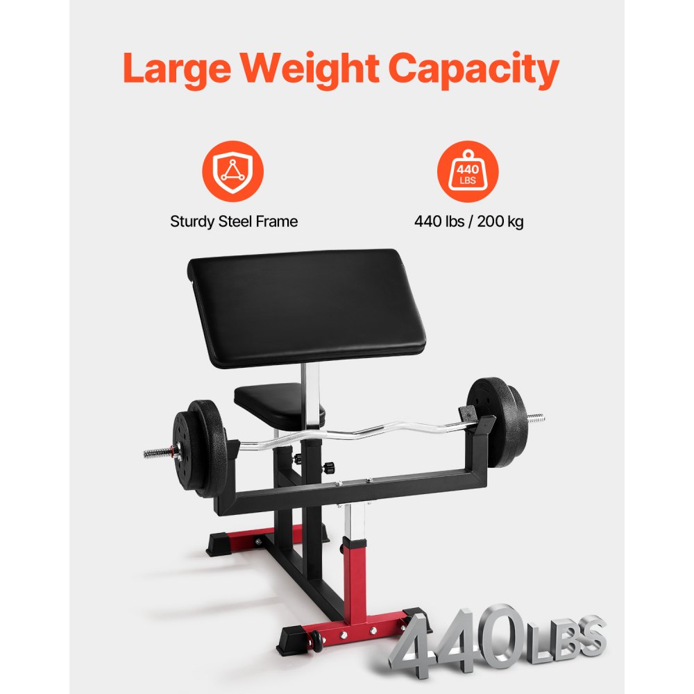 VEVOR Preacher Curl Bench Biceps Machine voor krachttraining, (Max. belasting 200 kg) Fitnessapparatuur voor thuis, Bicepsstation voor halters en dumbbells in zitting, Verstelbare halterbanken