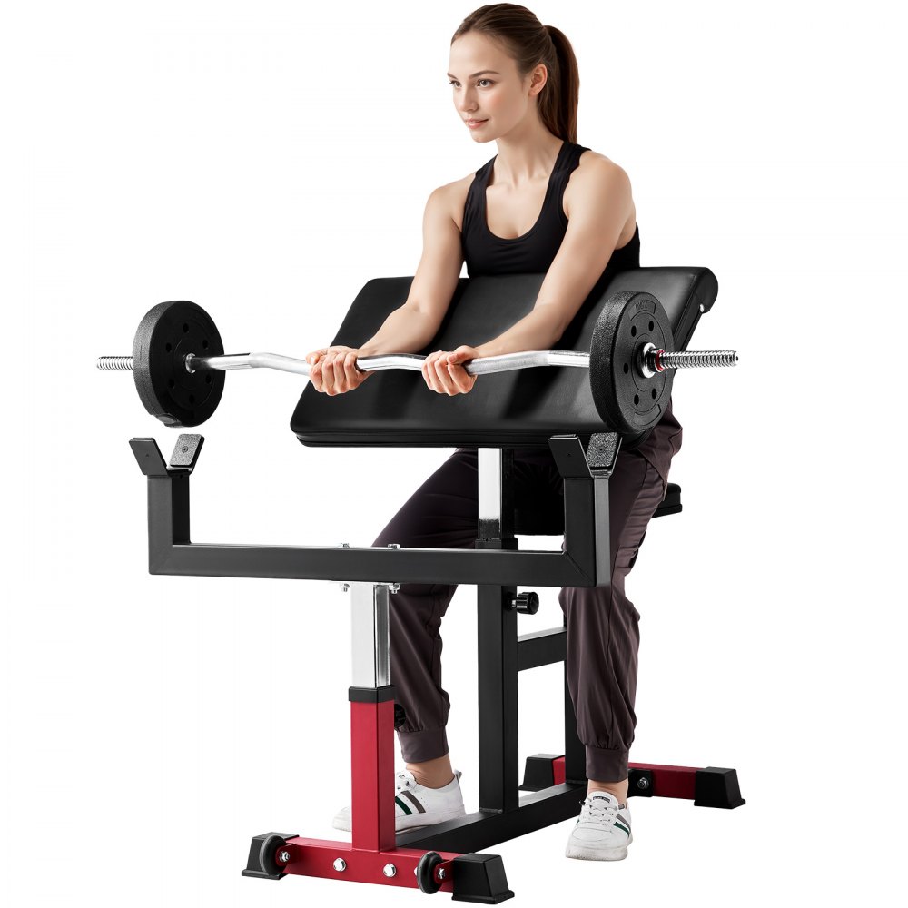 VEVOR Preacher Curl Bench Biceps Machine voor krachttraining, (Max. belasting 200 kg) Fitnessapparatuur voor thuis, Bicepsstation voor halters en dumbbells in zitting, Verstelbare halterbanken