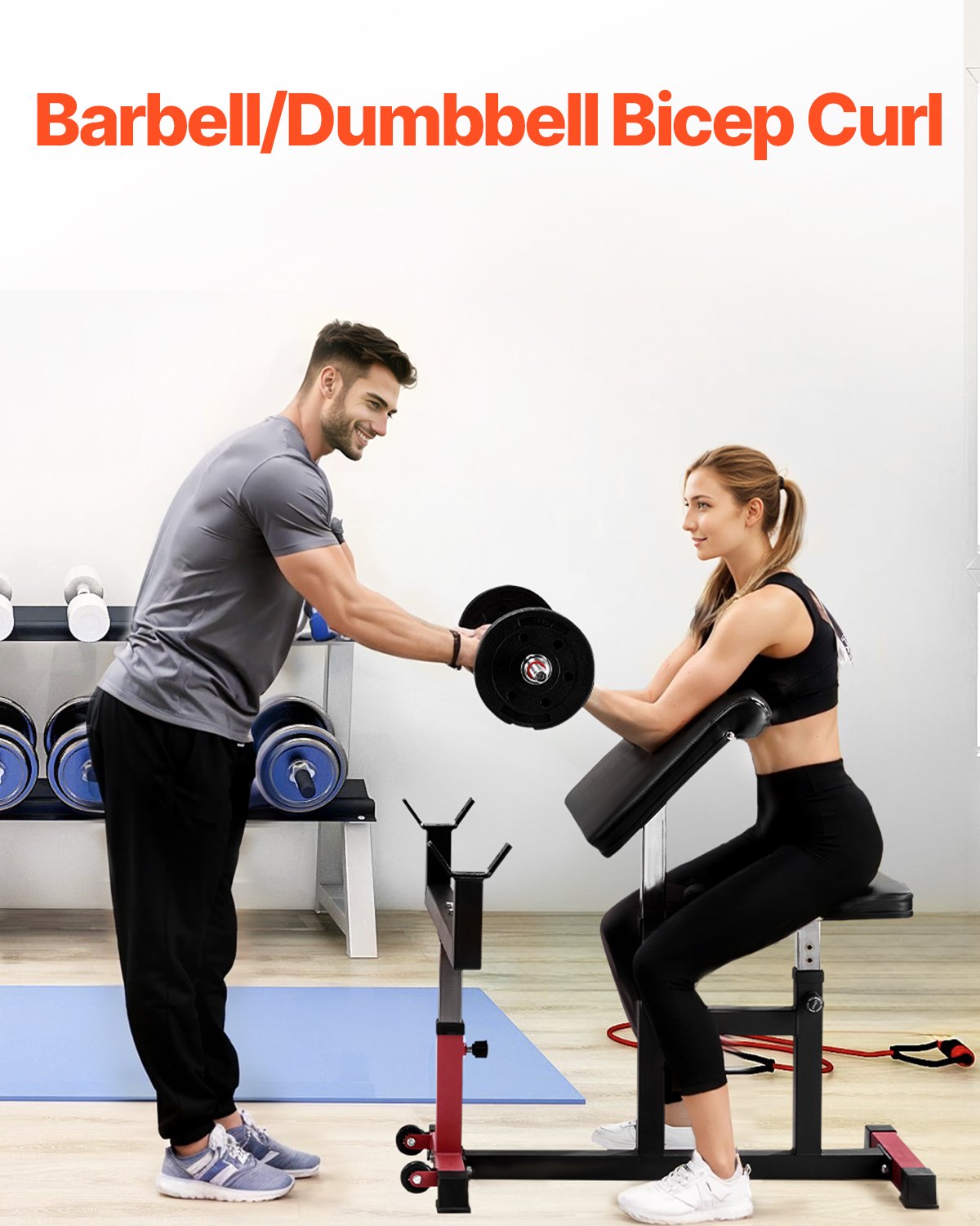VEVOR Preacher Curl Bench Biceps Machine voor krachttraining, (Max. belasting 200 kg) Fitnessapparatuur voor thuis, Bicepsstation voor halters en dumbbells in zitting, Verstelbare halterbanken