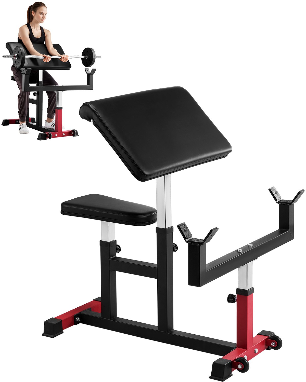VEVOR Preacher Curl Bench Biceps Machine voor krachttraining, (Max. belasting 200 kg) Fitnessapparatuur voor thuis, Bicepsstation voor halters en dumbbells in zitting, Verstelbare halterbanken