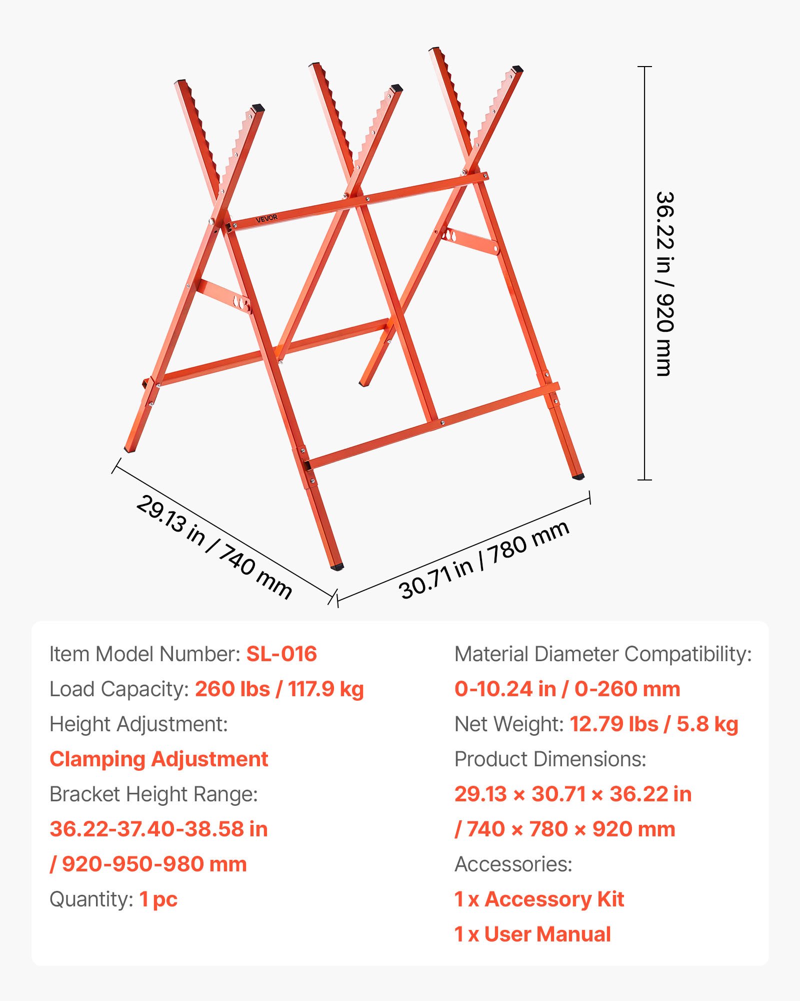 VEVOR Zaagbokken met kettingzaaghouder, 118 kg, houten zaagbok in hoogte verstelbaar, zaagframe, zaaghulp met antislip voetkussens, kettingzaagbok, houtbewerking, timmerlieden en aannemers