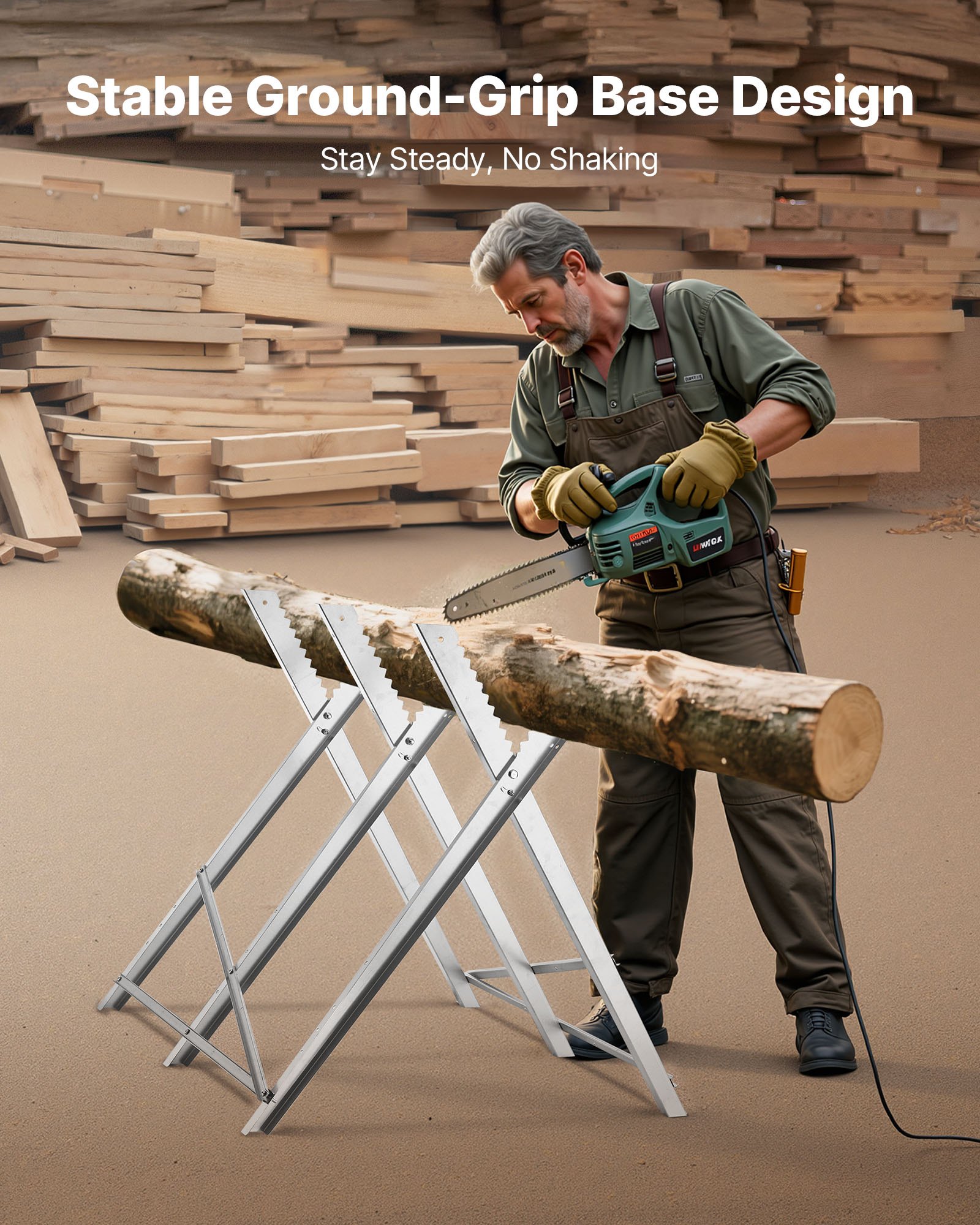 VEVOR Zaagbokken met kettingzaaghouder, 150 kg, Houten zaagbok, Zaagframe, Zaaghulp, Compatibel met materiaaldiameter 0-250 mm, Kettingzaagbok, Houtbewerking, Timmerlieden en aannemers